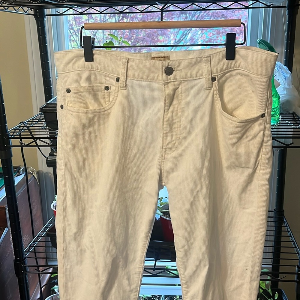White corduroy slim fit pants